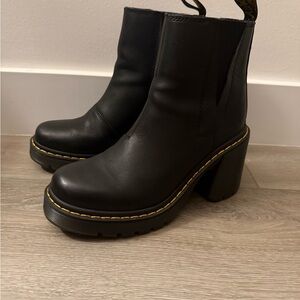 Dr. Martens Black Platform Chelsea Boots with Yellow Stitching